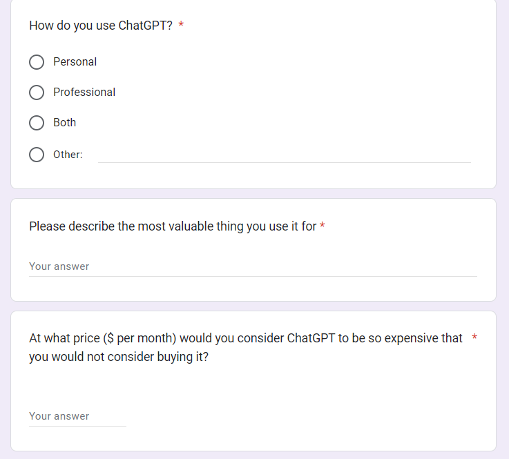 ChatGPT pro paid version questionnaire part 2