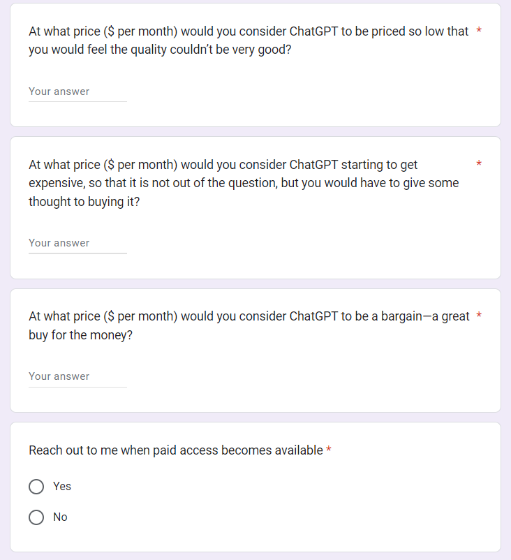 ChatGPT pro paid version questionnaire part 3