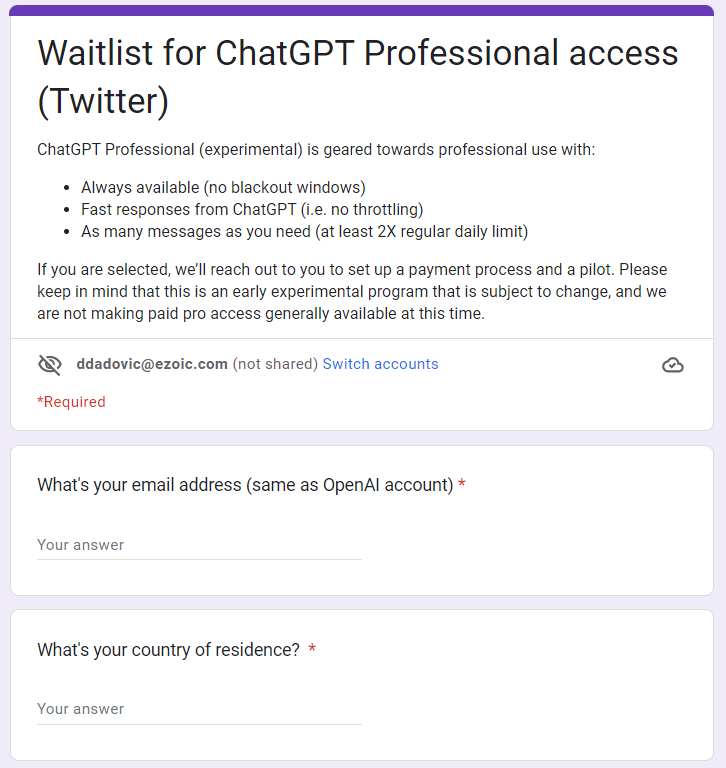 ChatGPT pro paid version questionnaire part 1 